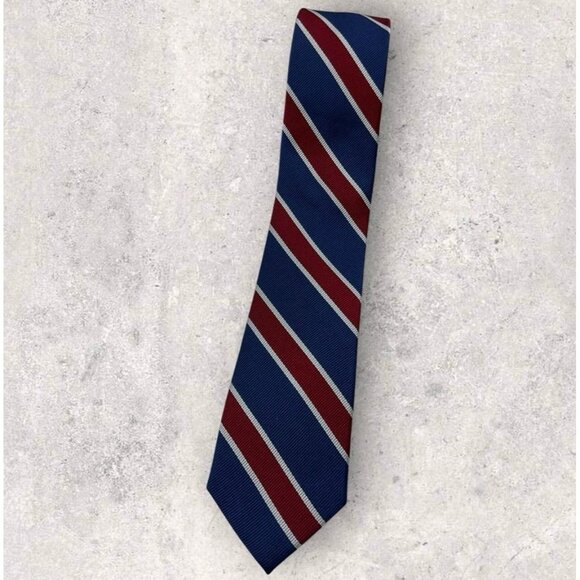 HUGO BOSS RED TAG Silk Tie ITALY Blue Red Striped W:2.5" EUC - Picture 1 of 5
